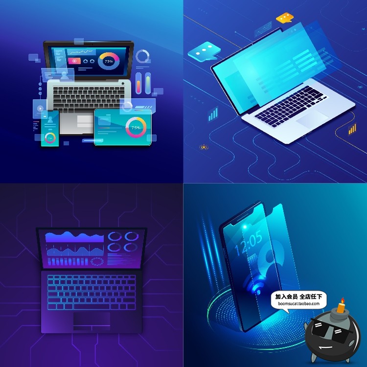 图片[3]-计算机2.5D虚拟互联网未来网络科技感手机信息插画海报AI矢量素材-设计猿