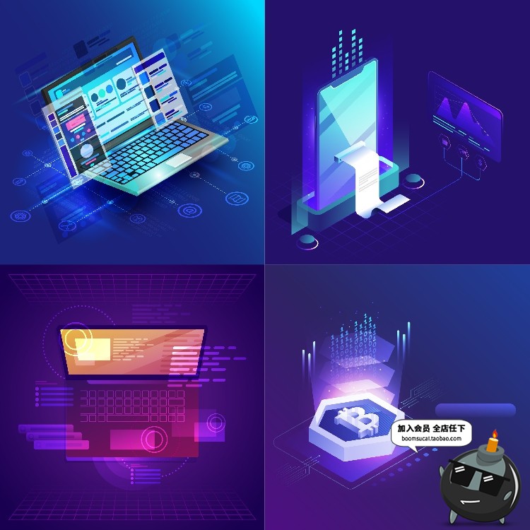 图片[6]-计算机2.5D虚拟互联网未来网络科技感手机信息插画海报AI矢量素材-设计猿