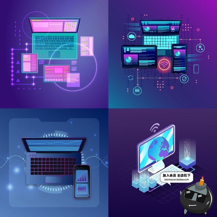 图片[10]-计算机2.5D虚拟互联网未来网络科技感手机信息插画海报AI矢量素材-设计猿