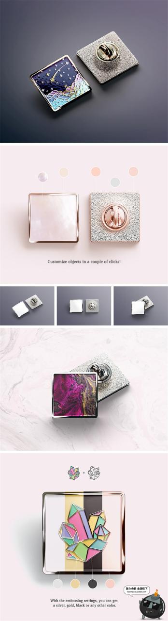 图片[1]-金属胸针徽章别针PS文创样机效果图展示mockup提案PSD模板PS素材-设计猿