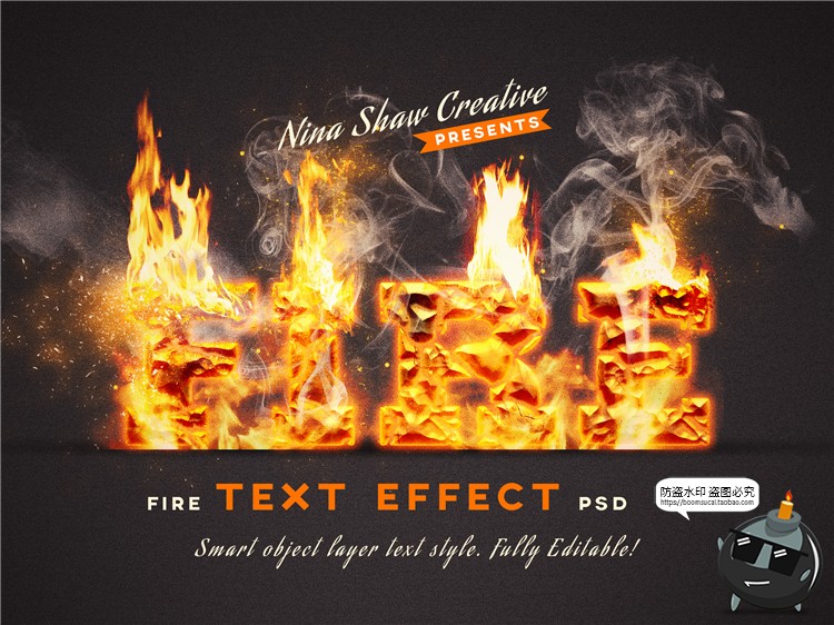 图片[1]-熔岩火焰特效字燃烧效果3D立体字体特效文字样式PSD模板PS素材-设计猿