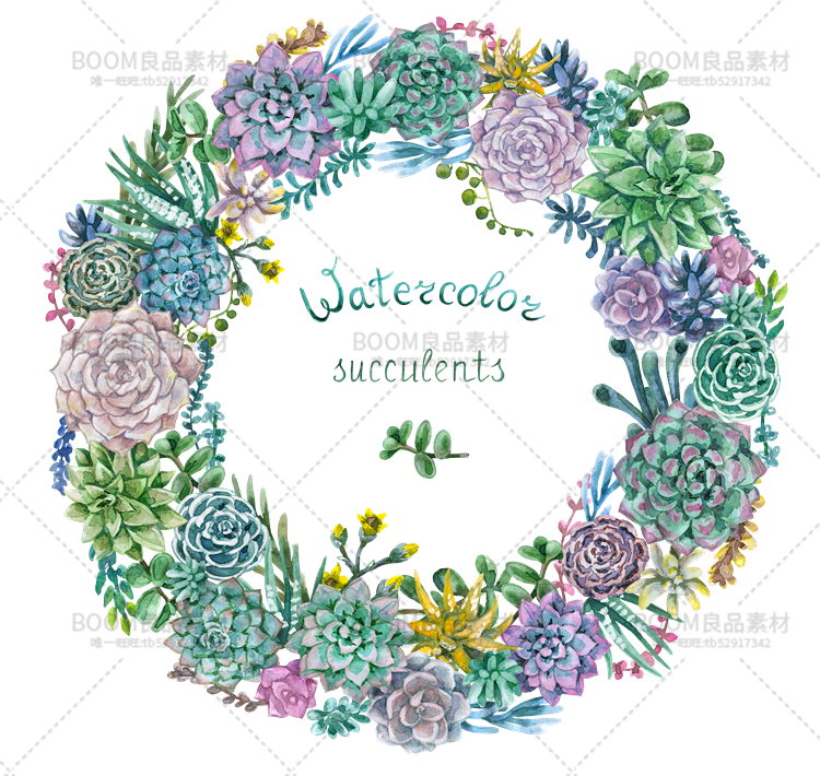 图片[6]-手绘小清新水彩多肉花环飘带石头子海报贺卡图案PNG大图免扣素材-设计猿