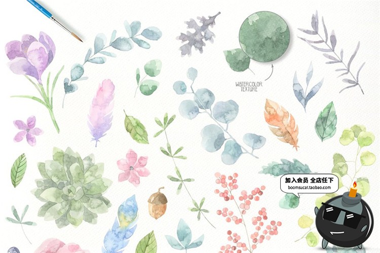 图片[4]-文艺唯美浪漫清新水彩森系植物手绘插画绿植设计PS元素PNG免抠图-设计猿