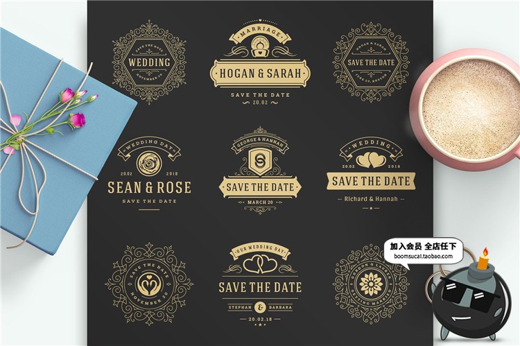 图片[2]-唯美复古风格婚礼品牌LOGO徽章图标标志AI矢量PSD模板设计素材-设计猿