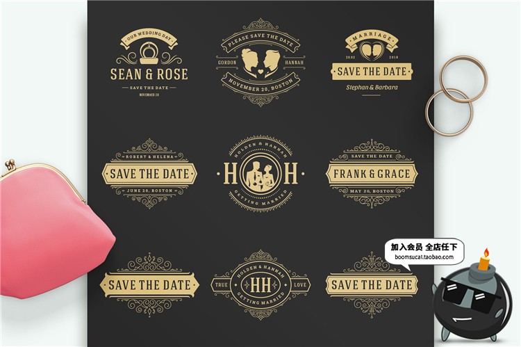 图片[3]-唯美复古风格婚礼品牌LOGO徽章图标标志AI矢量PSD模板设计素材-设计猿