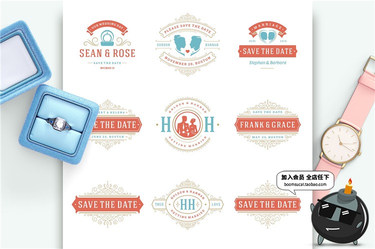 图片[4]-唯美复古风格婚礼品牌LOGO徽章图标标志AI矢量PSD模板设计素材-设计猿