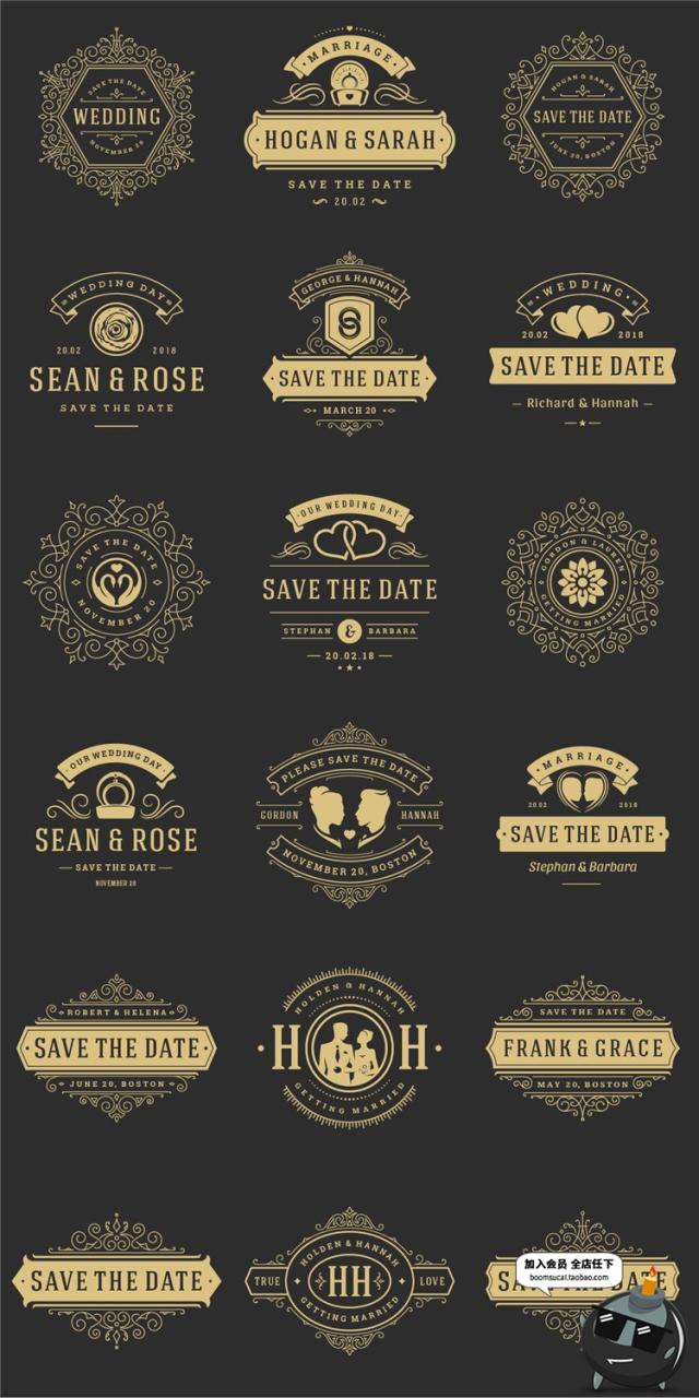 图片[5]-唯美复古风格婚礼品牌LOGO徽章图标标志AI矢量PSD模板设计素材-设计猿