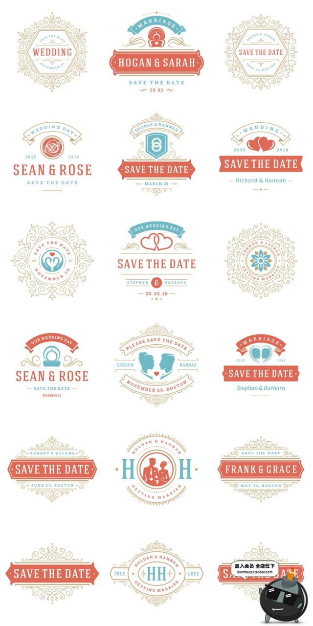 图片[6]-唯美复古风格婚礼品牌LOGO徽章图标标志AI矢量PSD模板设计素材-设计猿