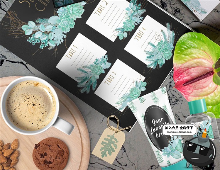 图片[2]-时尚唯美森系绿色水彩植物婚礼会场邀请函设计素材元素PSD模板-设计猿