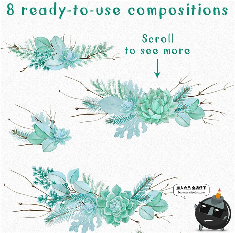 图片[6]-时尚唯美森系绿色水彩植物婚礼会场邀请函设计素材元素PSD模板-设计猿