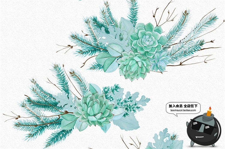 图片[7]-时尚唯美森系绿色水彩植物婚礼会场邀请函设计素材元素PSD模板-设计猿