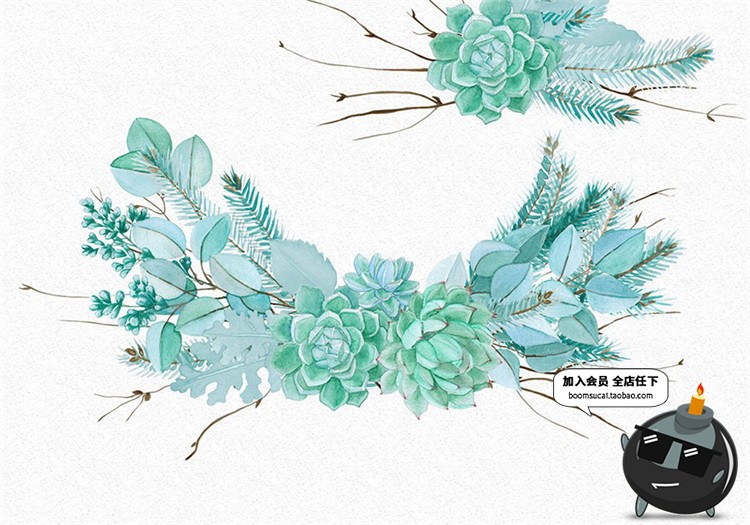 图片[8]-时尚唯美森系绿色水彩植物婚礼会场邀请函设计素材元素PSD模板-设计猿