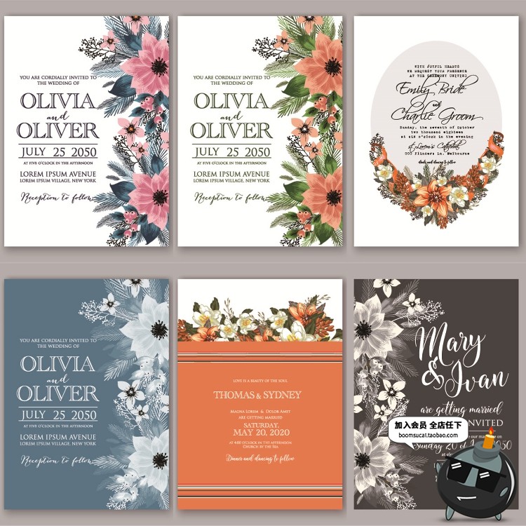 图片[7]-文艺森系深蓝花卉植物婚礼邀请函请柬卡片海报模板AI矢量设计素材-设计猿