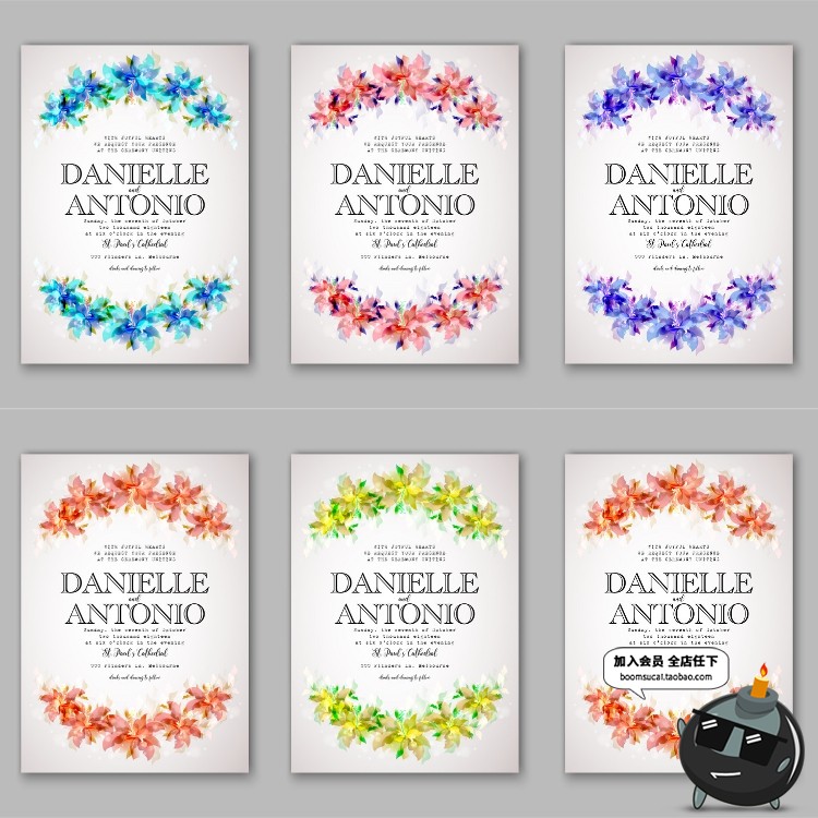图片[9]-文艺森系深蓝花卉植物婚礼邀请函请柬卡片海报模板AI矢量设计素材-设计猿