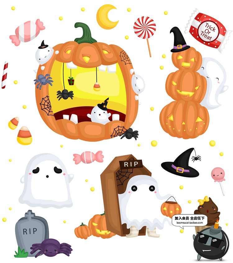 图片[2]-Q版卡通可爱万圣节儿童南瓜魔鬼卡片图案海报元素背景AI矢量素材-设计猿
