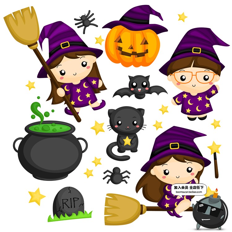 图片[3]-Q版卡通可爱万圣节儿童南瓜魔鬼卡片图案海报元素背景AI矢量素材-设计猿