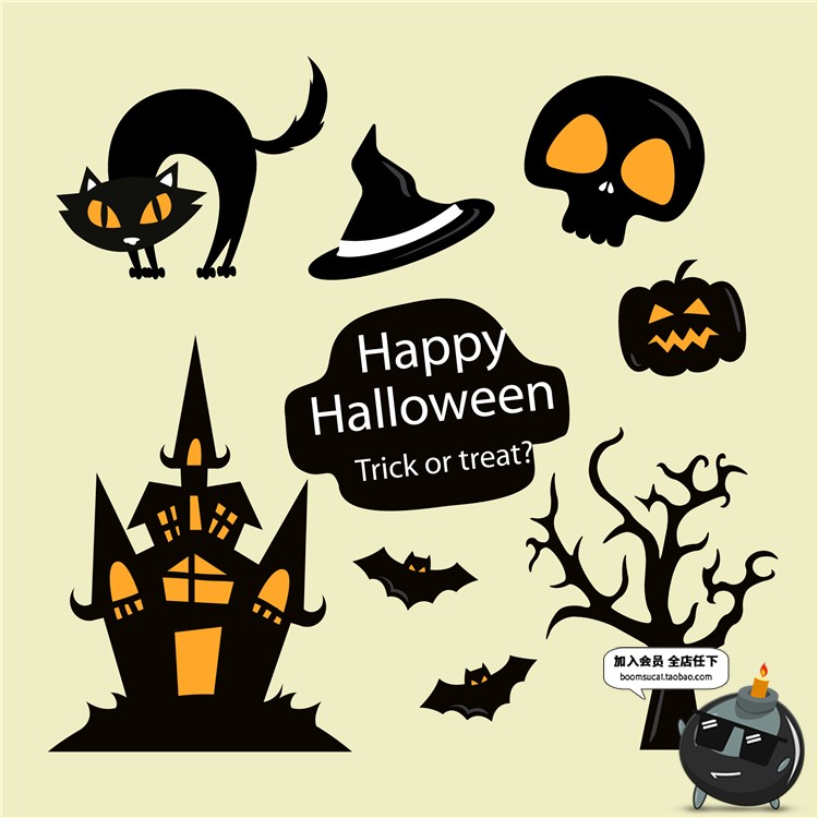 图片[9]-Q版卡通可爱万圣节儿童南瓜魔鬼卡片图案海报元素背景AI矢量素材-设计猿