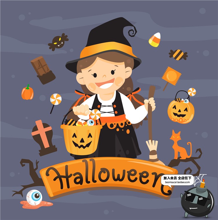 图片[11]-Q版卡通可爱万圣节儿童南瓜魔鬼卡片图案海报元素背景AI矢量素材-设计猿