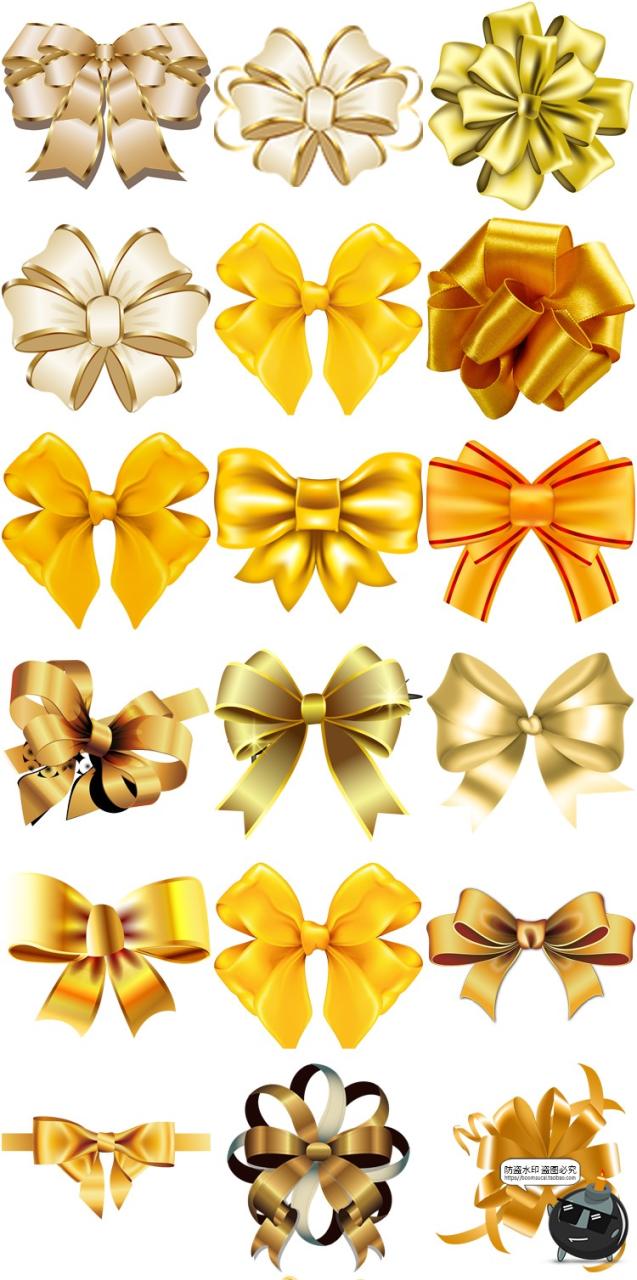 图片[1]-金色丝带蝴蝶结礼物盒包装礼花结领结装饰后期合成PNG免抠PS素材-设计猿