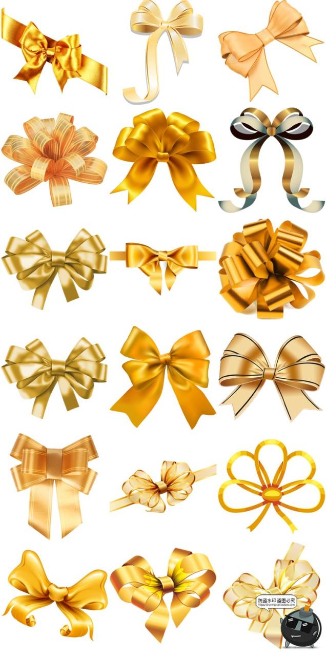 图片[2]-金色丝带蝴蝶结礼物盒包装礼花结领结装饰后期合成PNG免抠PS素材-设计猿