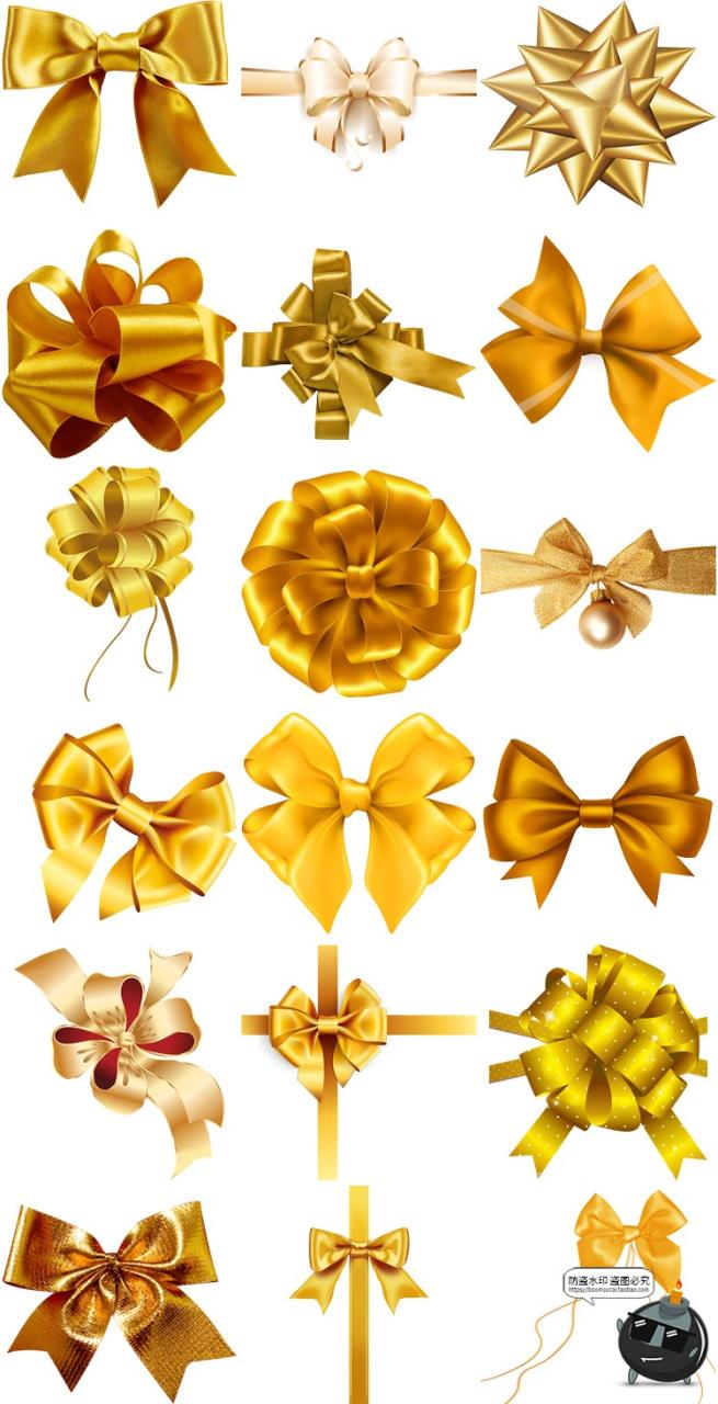 图片[3]-金色丝带蝴蝶结礼物盒包装礼花结领结装饰后期合成PNG免抠PS素材-设计猿