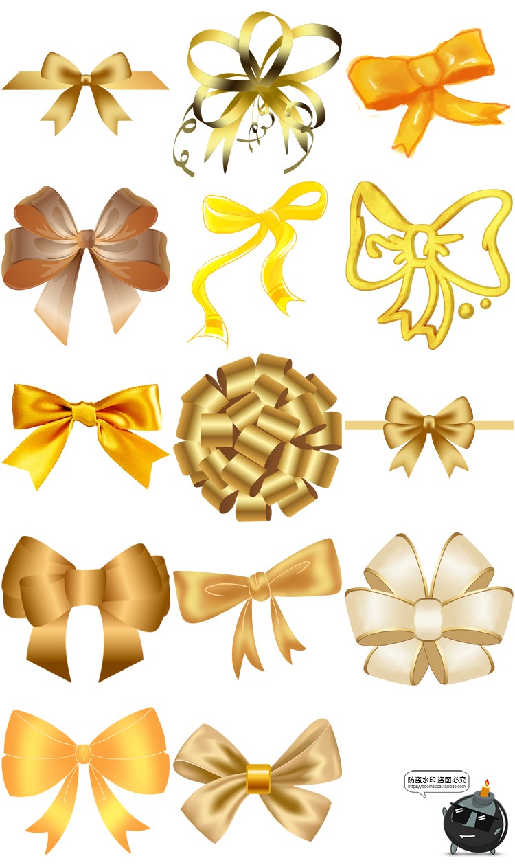 图片[6]-金色丝带蝴蝶结礼物盒包装礼花结领结装饰后期合成PNG免抠PS素材-设计猿