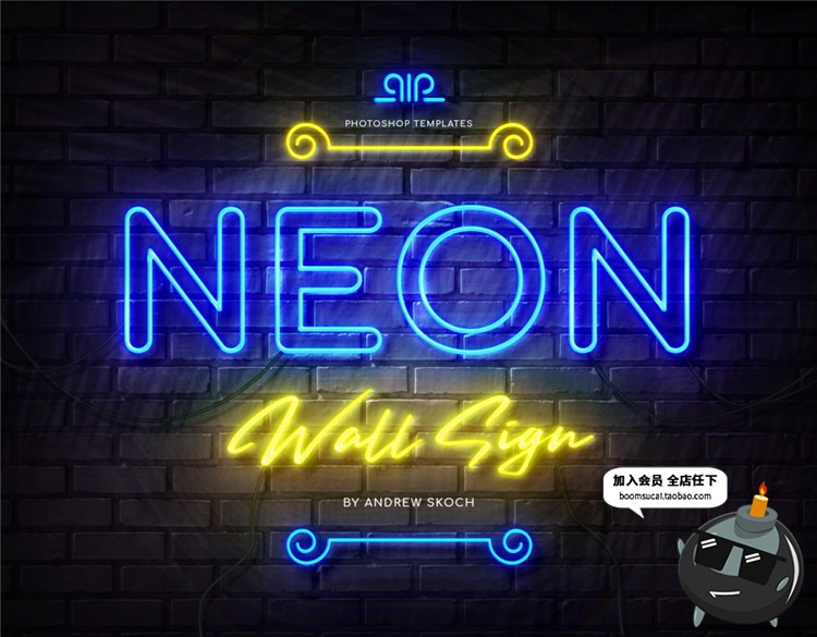 图片[11]-霓虹墙招牌荧光灯光发光字墙标志logo设计样机PSD模板PS设计素材-设计猿