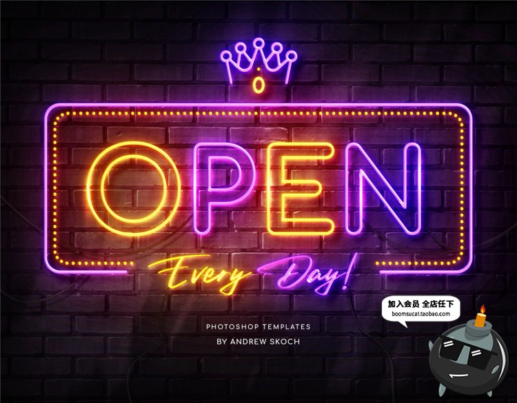 图片[13]-霓虹墙招牌荧光灯光发光字墙标志logo设计样机PSD模板PS设计素材-设计猿