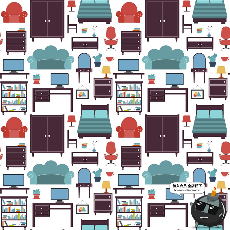 图片[2]-扁平化室内家具装饰ICONS图标剪影LOGO电视柜AI矢量设计平面素材-设计猿