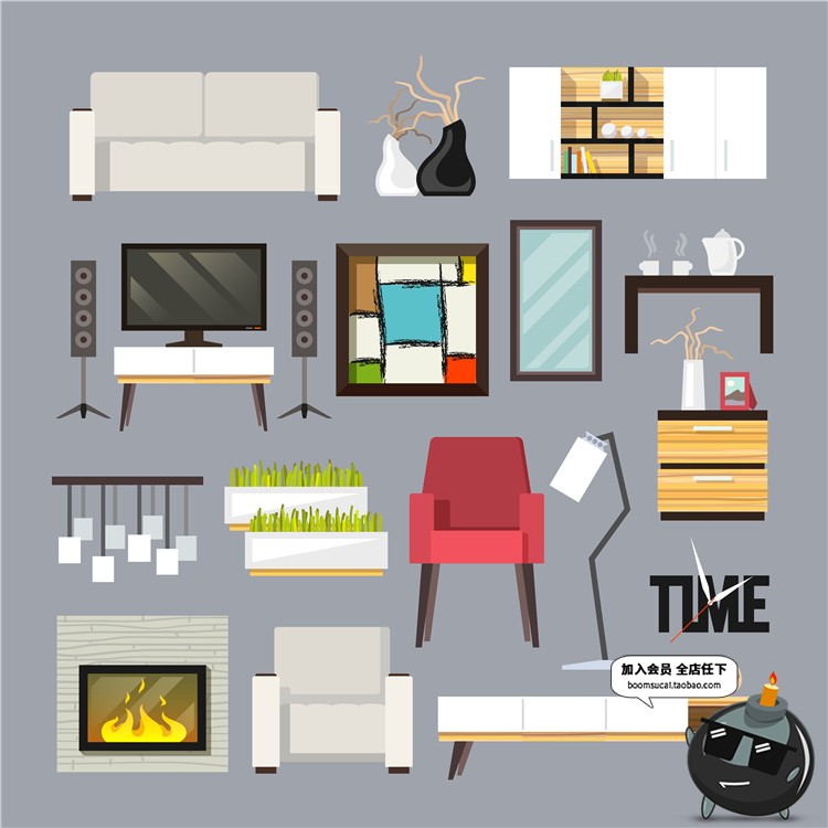 图片[3]-扁平化室内家具装饰ICONS图标剪影LOGO电视柜AI矢量设计平面素材-设计猿