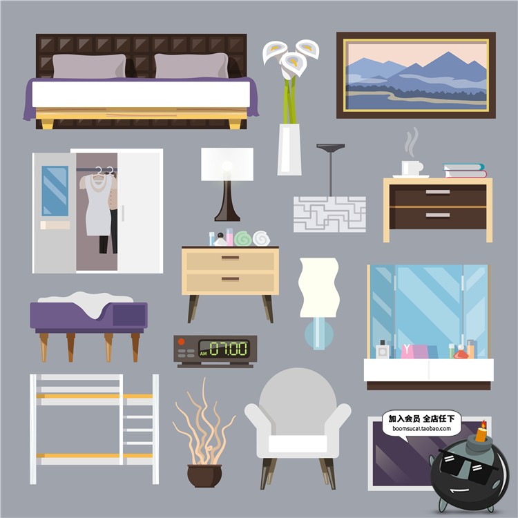 图片[4]-扁平化室内家具装饰ICONS图标剪影LOGO电视柜AI矢量设计平面素材-设计猿