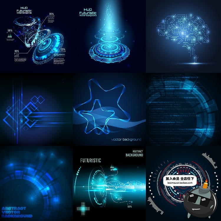 图片[12]-蓝色大数据科技脉冲人工智能海报展板基础元素背景AI矢量素材-设计猿