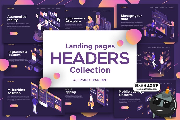 图片[10]-2.5D扁平化商务办公UI网页页面排版插画设计AI矢量PSD分层素材-设计猿