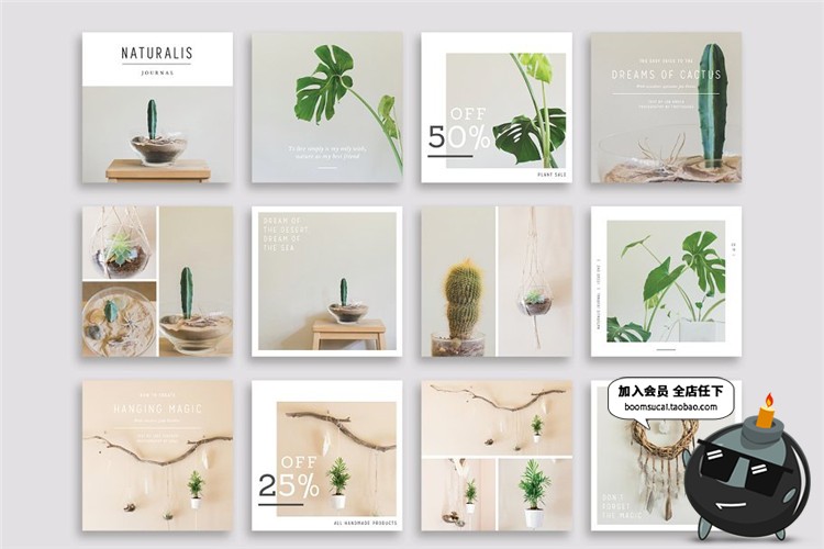 图片[3]-文艺小清新植物盆栽主题海报广告贴图图文故事排版PSD模板PS素材-设计猿