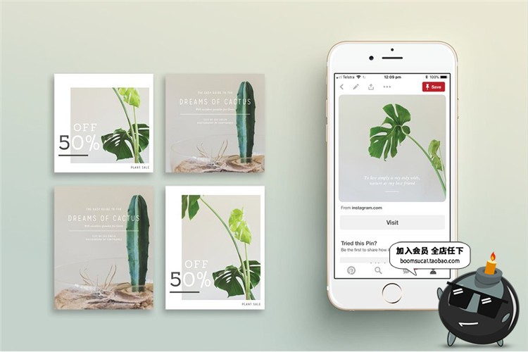 图片[8]-文艺小清新植物盆栽主题海报广告贴图图文故事排版PSD模板PS素材-设计猿