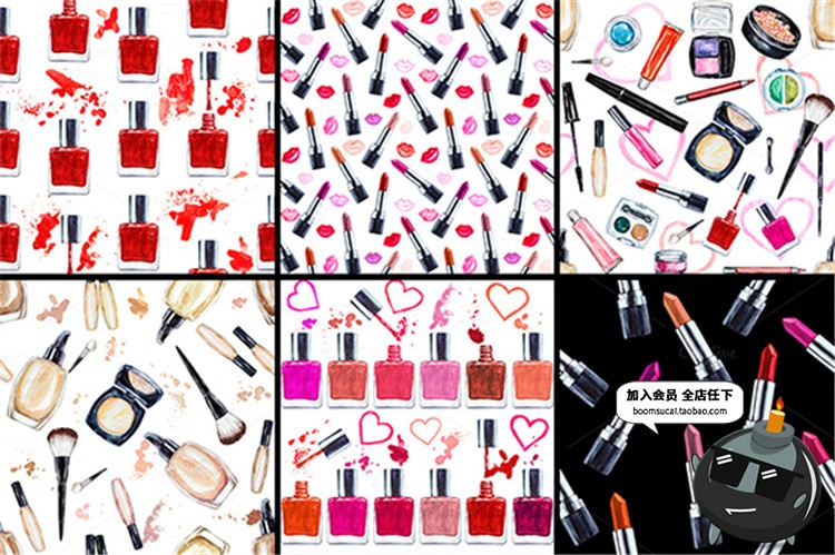图片[2]-时尚手绘水彩化妆彩妆刷子口红眼影香水背景PNG免扣设计PSD素材-设计猿