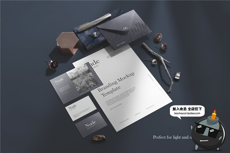 图片[1]-优雅品牌小样套装烫金办公文具桌面摆件元素文创样机PSD模板素材-设计猿