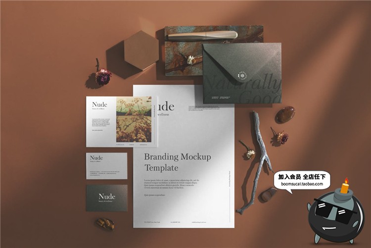 图片[2]-优雅品牌小样套装烫金办公文具桌面摆件元素文创样机PSD模板素材-设计猿