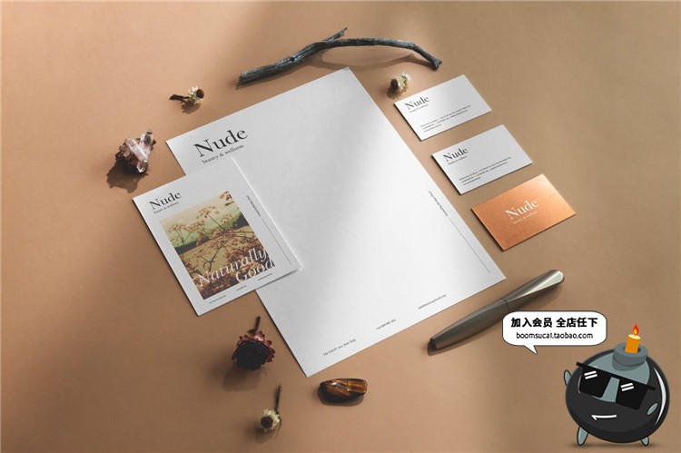 图片[5]-优雅品牌小样套装烫金办公文具桌面摆件元素文创样机PSD模板素材-设计猿