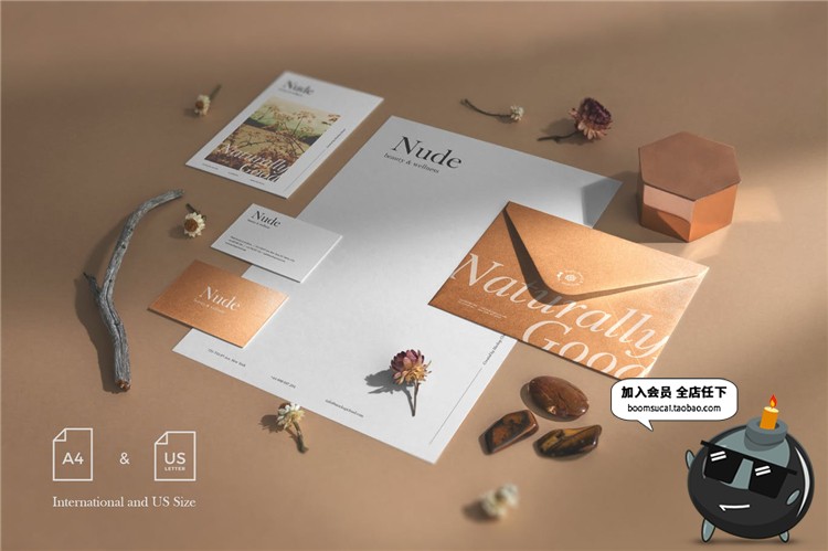 图片[6]-优雅品牌小样套装烫金办公文具桌面摆件元素文创样机PSD模板素材-设计猿