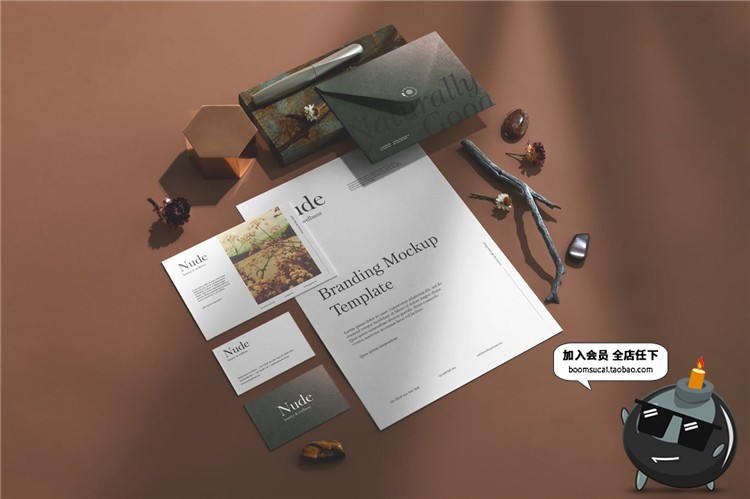 图片[11]-优雅品牌小样套装烫金办公文具桌面摆件元素文创样机PSD模板素材-设计猿