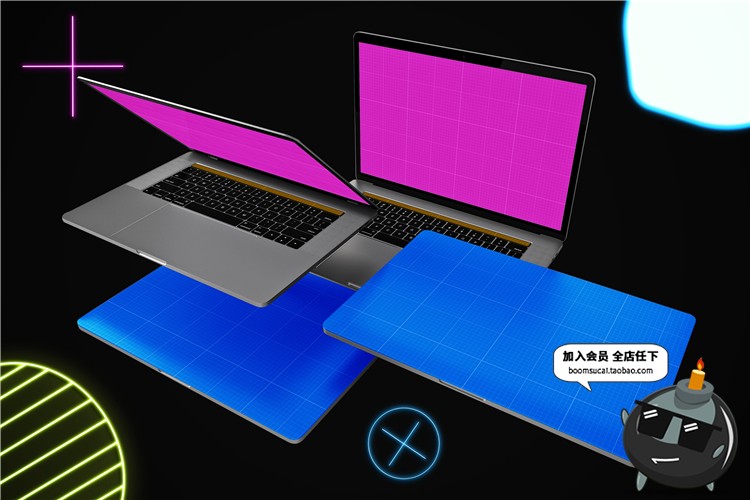 图片[1]-游戏笔记本电脑样机屏幕外观图案贴图效果展示PSD模板PS设计素材-设计猿