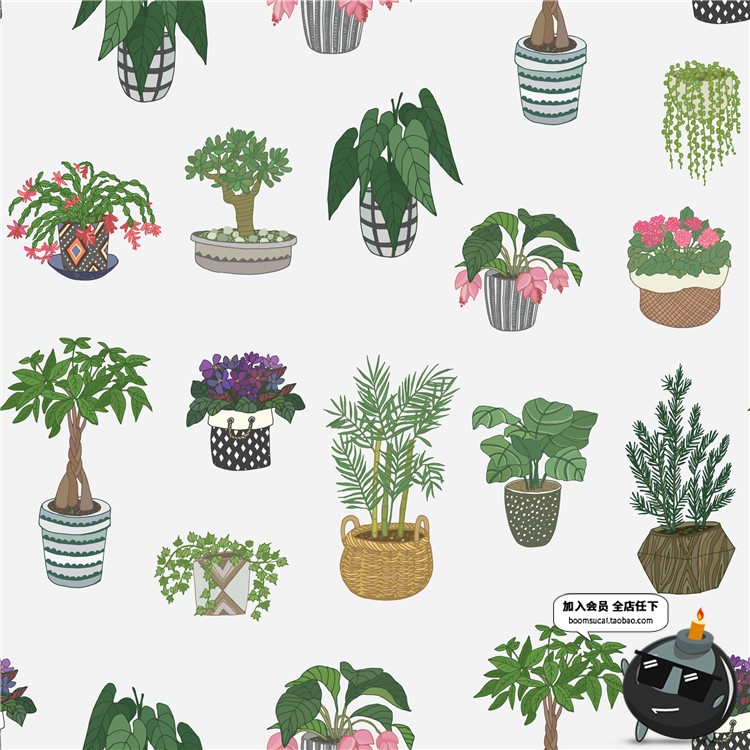 图片[9]-文艺植物绿色黑白线稿仙人掌盆栽水彩手绘手账插画AI矢量素材合集-设计猿