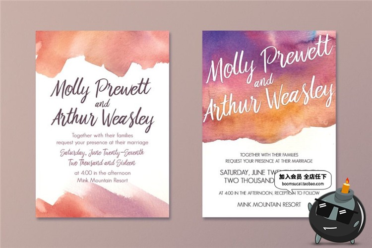 图片[8]-梦幻文艺唯美水彩水洗泼墨晚会婚礼邀请函请柬PSD模板设计PS素材-设计猿