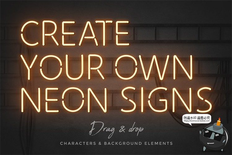 图片[2]-霓虹灯专题字母效果灯管铁架招牌后期PNG装饰元素PSD模板PS素材-设计猿