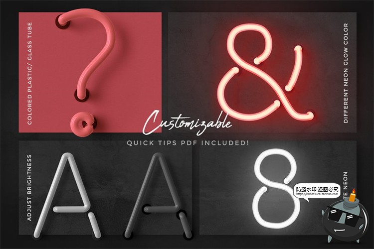 图片[4]-霓虹灯专题字母效果灯管铁架招牌后期PNG装饰元素PSD模板PS素材-设计猿