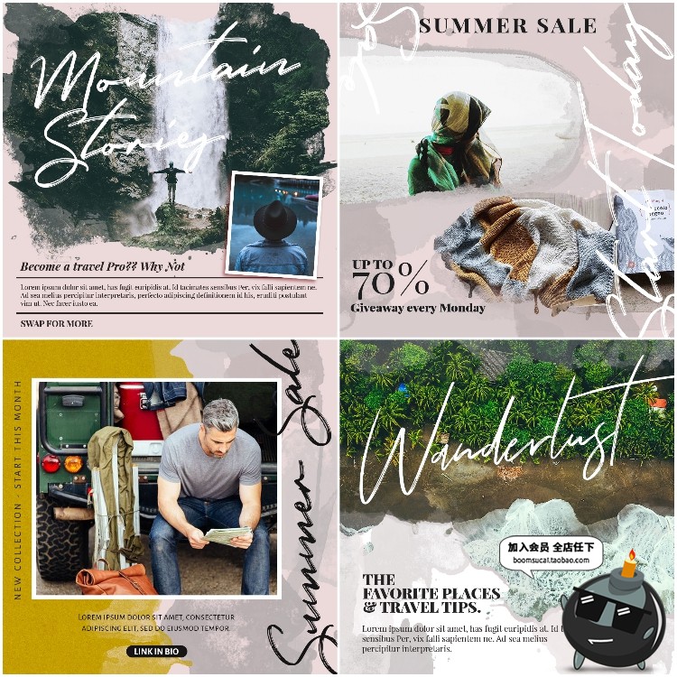 图片[4]-欧美图文排版配图水彩文字排版H5方形引导页面PSD模板素材含字体-设计猿