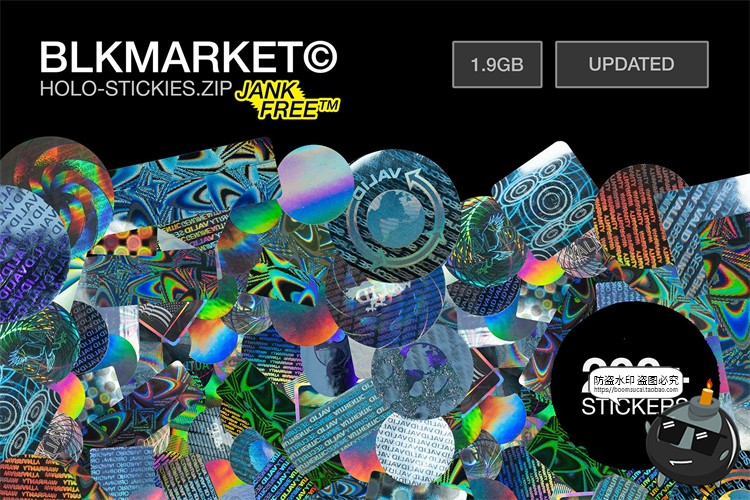 图片[1]-潮流激光镭射多规格不干胶贴纸标签后期合成装饰元素PNG免抠素材-设计猿