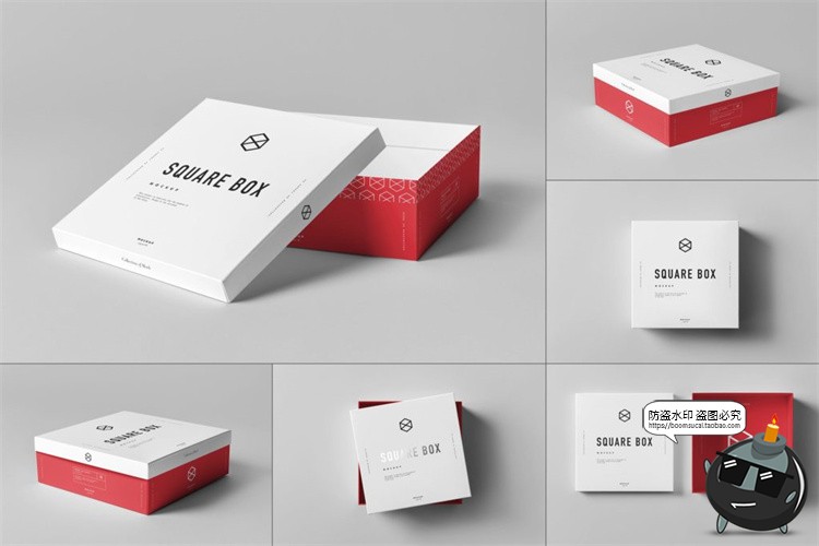 图片[1]-正方形天地盖纸盒包装盒子VI智能贴图效果展示样机PSD模板PS素材-设计猿