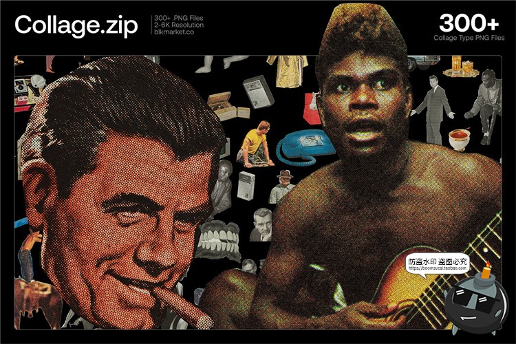 图片[1]-美式潮流复古做旧老式物件杂志剪贴画插画PNG免抠元素装饰素材-设计猿